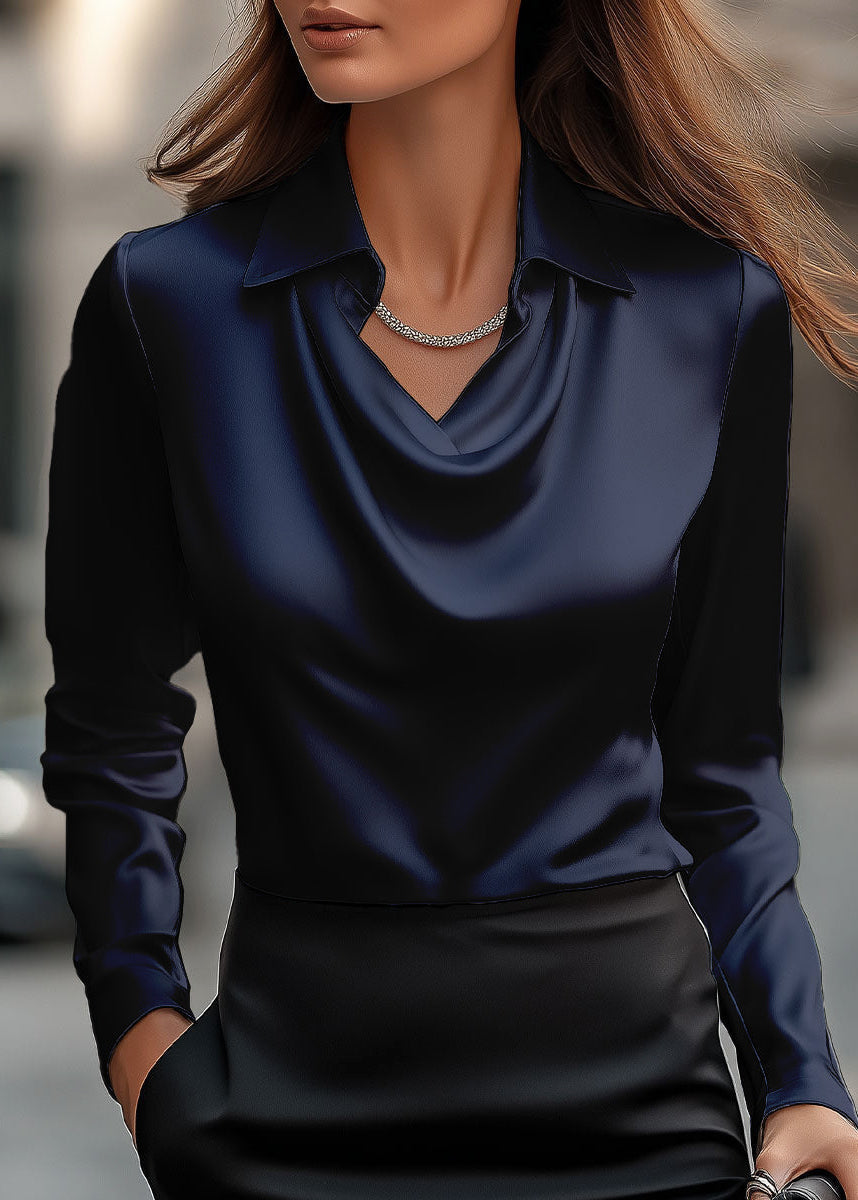 Stylish long sleeve women's top: elegant cowl neck & classic collar for chic office and business wear.