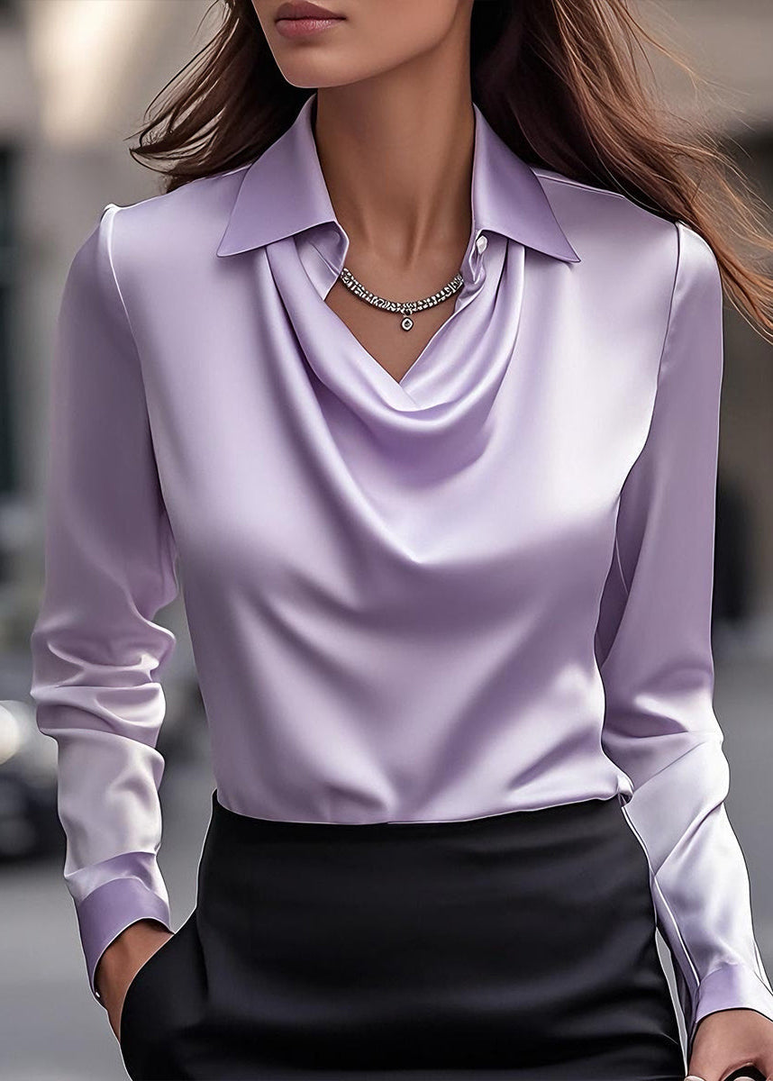 Chic black women's cowl neck blouse with collar, ideal for elegant office fashion and workwear.