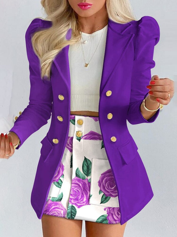 Elegant women's floral print blazer and skirt co-ord set, perfect for workwear or formal events.