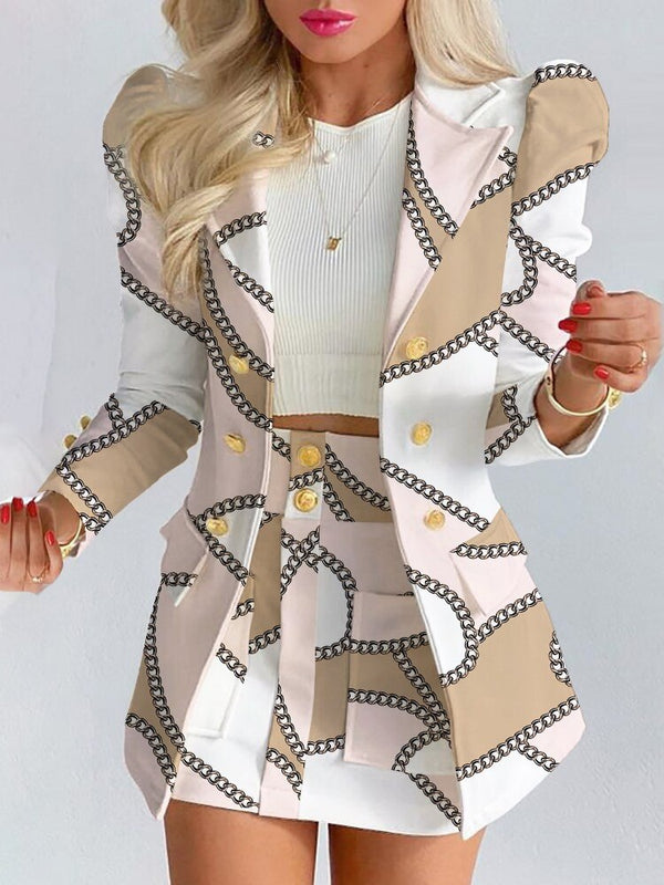 Close-up of the delicate floral print on the women's elegant blazer co-ord set.