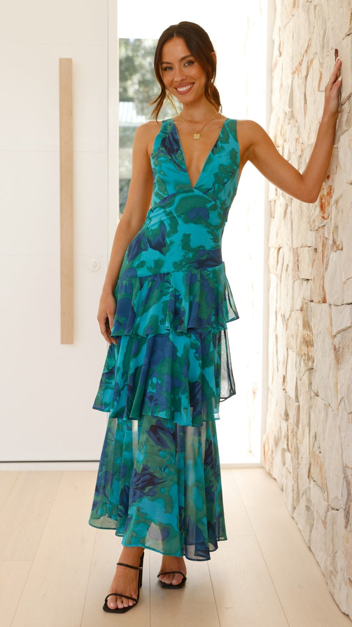 Floral tiered maxi dress for women, offering an elegant and casual spring style.