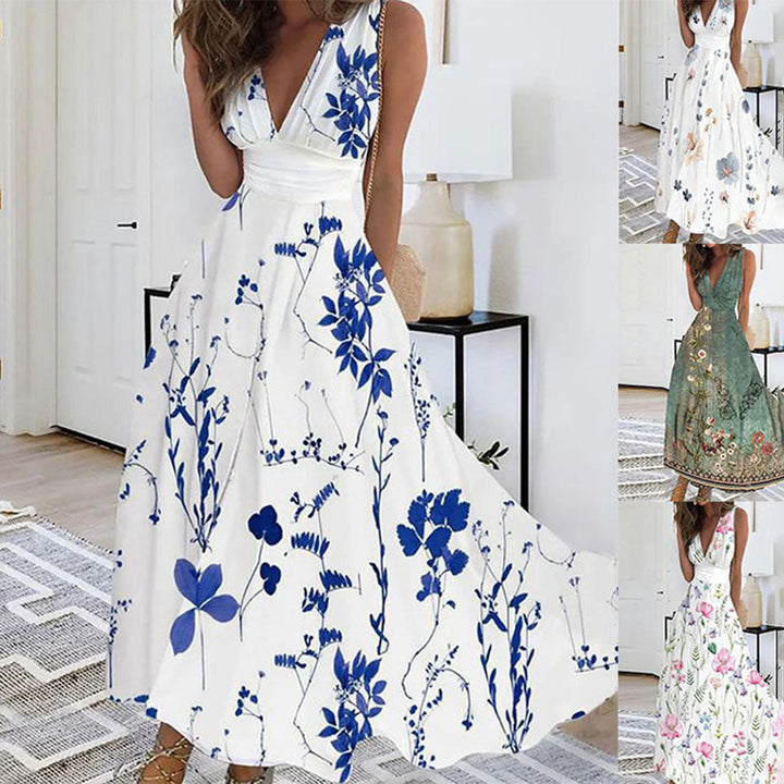 Chic women's v-neck floral maxi dress, a stylish and elegant choice for any party or evening.