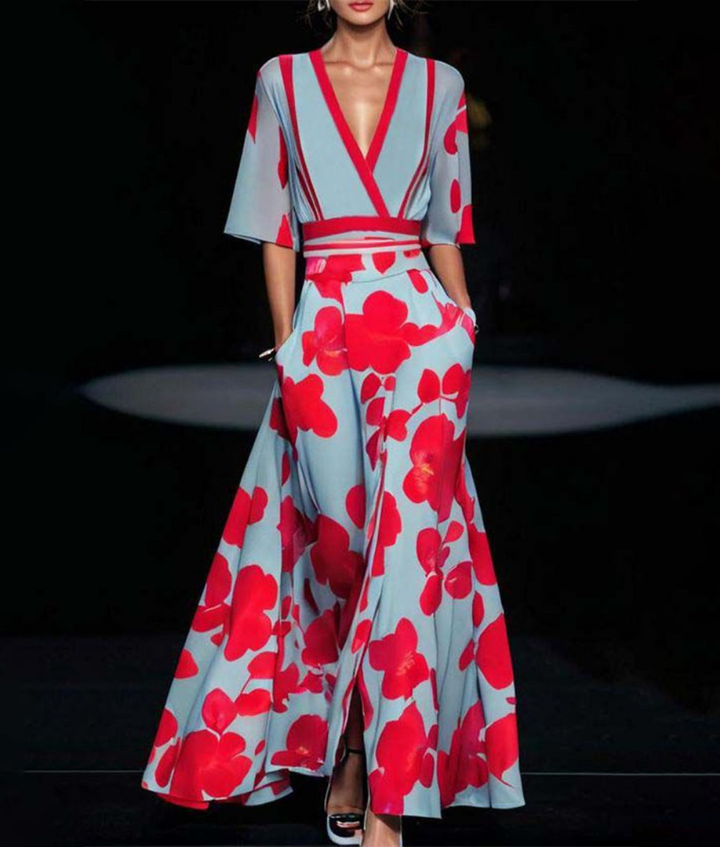 Stylish floral print long maxi dress for women, ideal as an elegant party dress or versatile occasion wear.