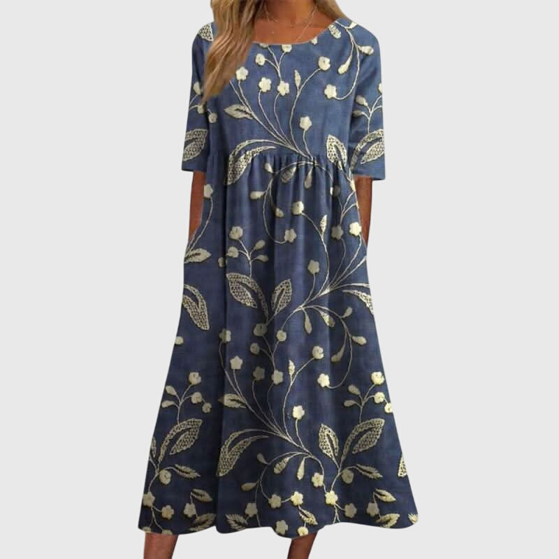 Elegant women's flowy summer dress. Flattering and comfortable, perfect for chic casual fashion.