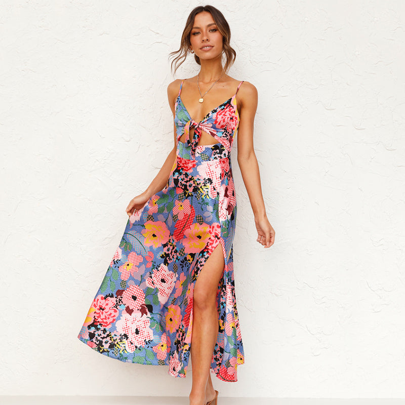 Women's summer floral maxi dress, excellent choice for a wedding guest, with a flattering silhouette
