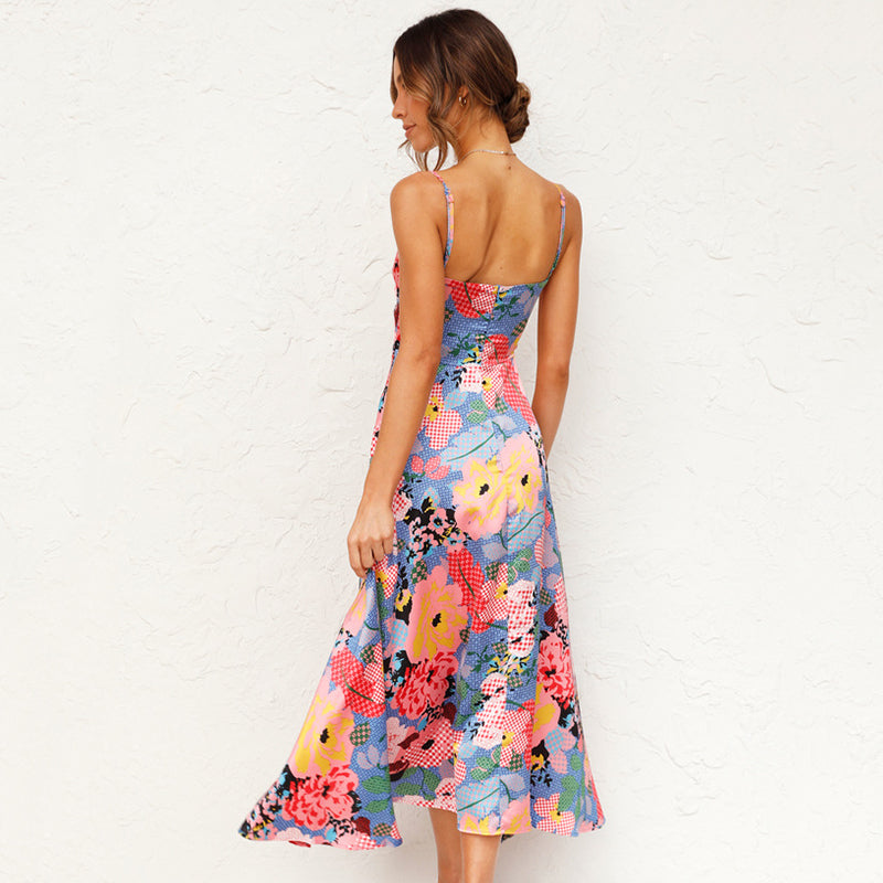 Romantic green floral long dress, women's party wear, suitable for wedding guests and special occasions