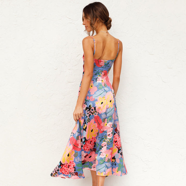 Romantic green floral long dress, women's party wear, suitable for wedding guests and special occasions