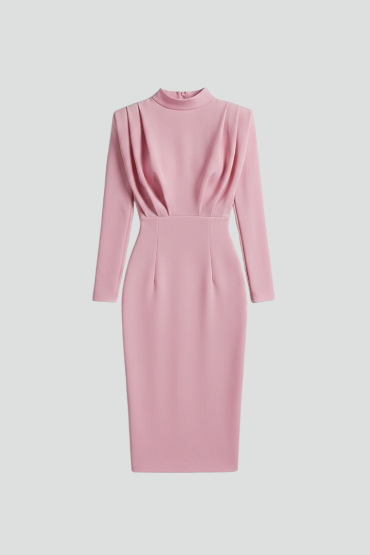 Elegant women's high neck long sleeve maxi dress for versatile modest fashion.