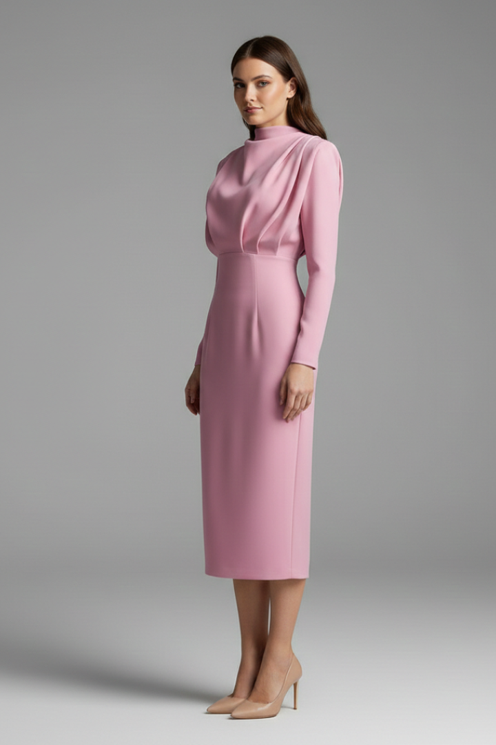 Black high neck long sleeve maxi dress, a versatile and chic evening gown or party dress.