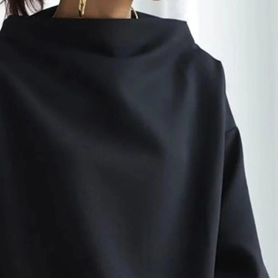 Chic women's high-neck long-sleeve top offering sophisticated modern style & comfortable all-day wear.