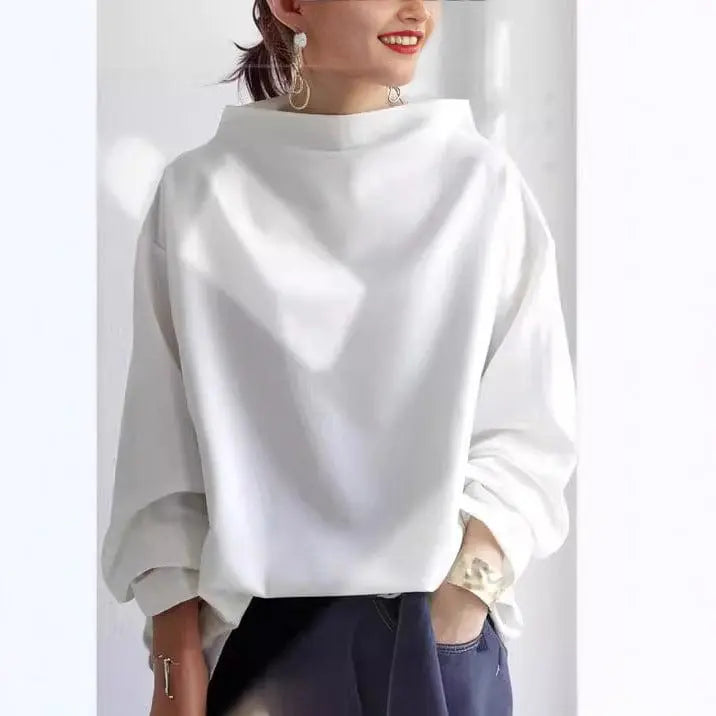 Women's elegant high-neck top providing a refined silhouette & versatile style for modern fashion.