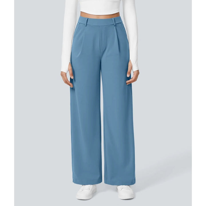 Versatile women's black high waisted wide leg tailored pants, essential for any business wardrobe.