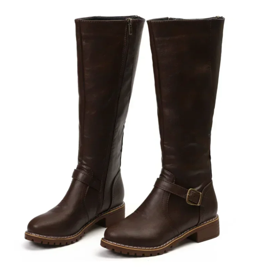 Comfortable yet stylish women's brown leather knee-high boots for everyday fall wear