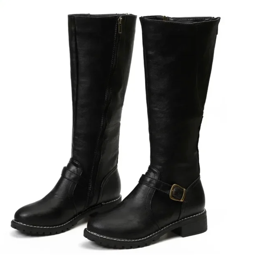 Sophisticated black leather knee-high boots, a must-have for women's winter footwear