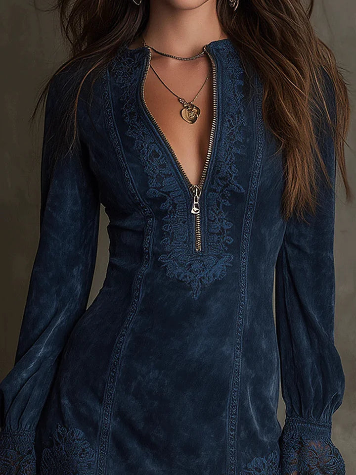 Chic women's long sleeve A-line mini dress. Flattering fit and elegant style, ideal for versatile fall & winter fashion.