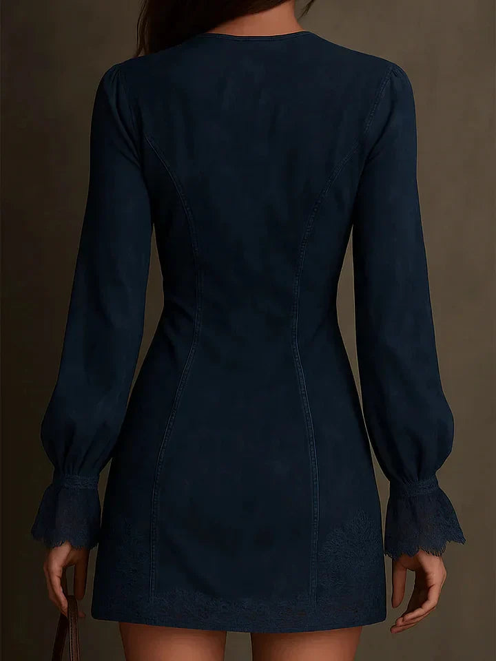 Versatile women's long sleeve A-line mini dress. Elegant and flattering, perfect for chic casual or party fall outfits.