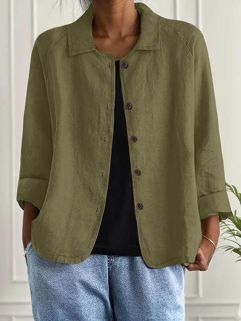 Everyday women's long sleeve blouse with a crisp collar & neat button-up front, a stylish casual shirt.