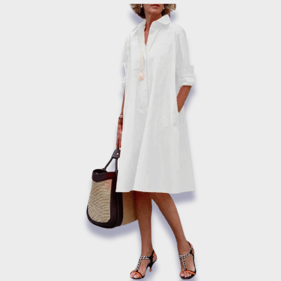 Classic women's polo midi dress. Comfortable long sleeve with collared neckline. Ideal for daily wear.