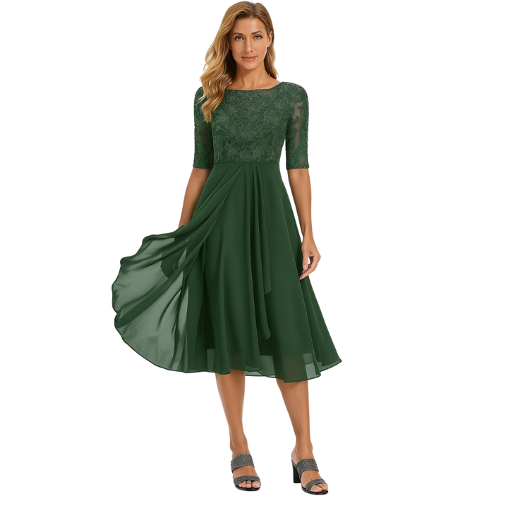 Sophisticated women's midi dress, perfect for any special occasion, evening party, or formal event. Elegant & flattering.