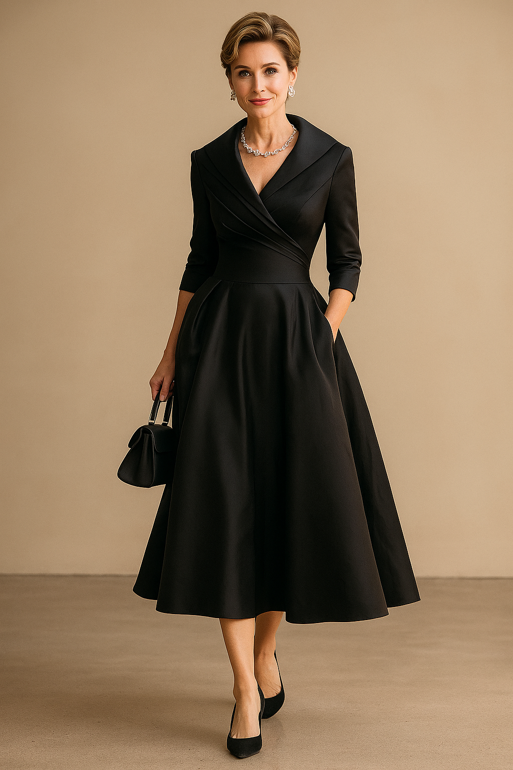 Elegant women's midi dress for special occasions, parties & formal events. Classic style, flattering fit.