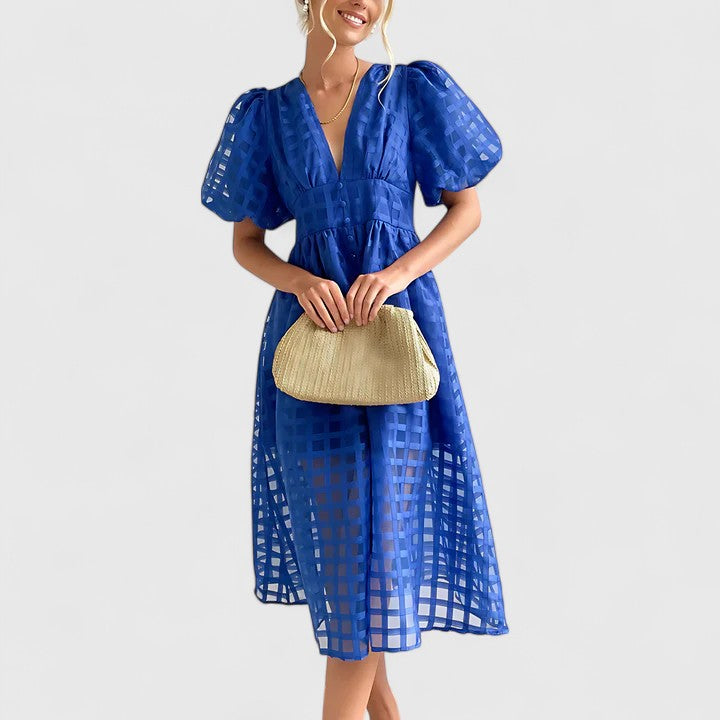 Versatile women's midi party dress. Elegant and chic for evening events, formal gatherings, or summer occasions.
