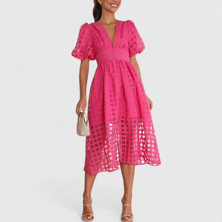 Elegant women's midi dress with a flattering silhouette. Chic for parties, wedding guests, and versatile formal wear.