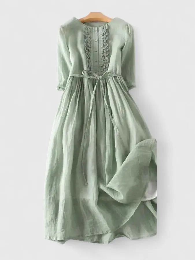 Elegant women's midi dress with chic lace-up detail, perfect for spring/summer fashion & versatile day-to-evening wear.