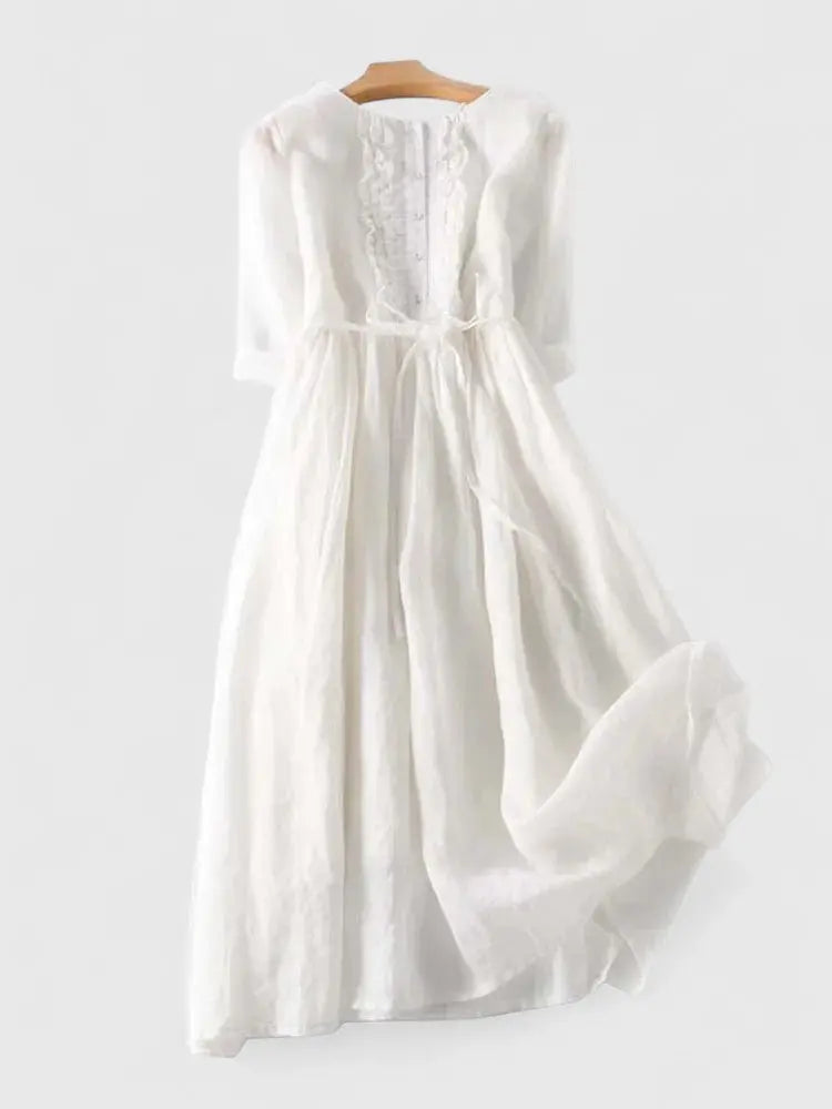 Stylish women's lace-up midi dress. Flattering A-line design, perfect elegant choice for spring and summer fashion.