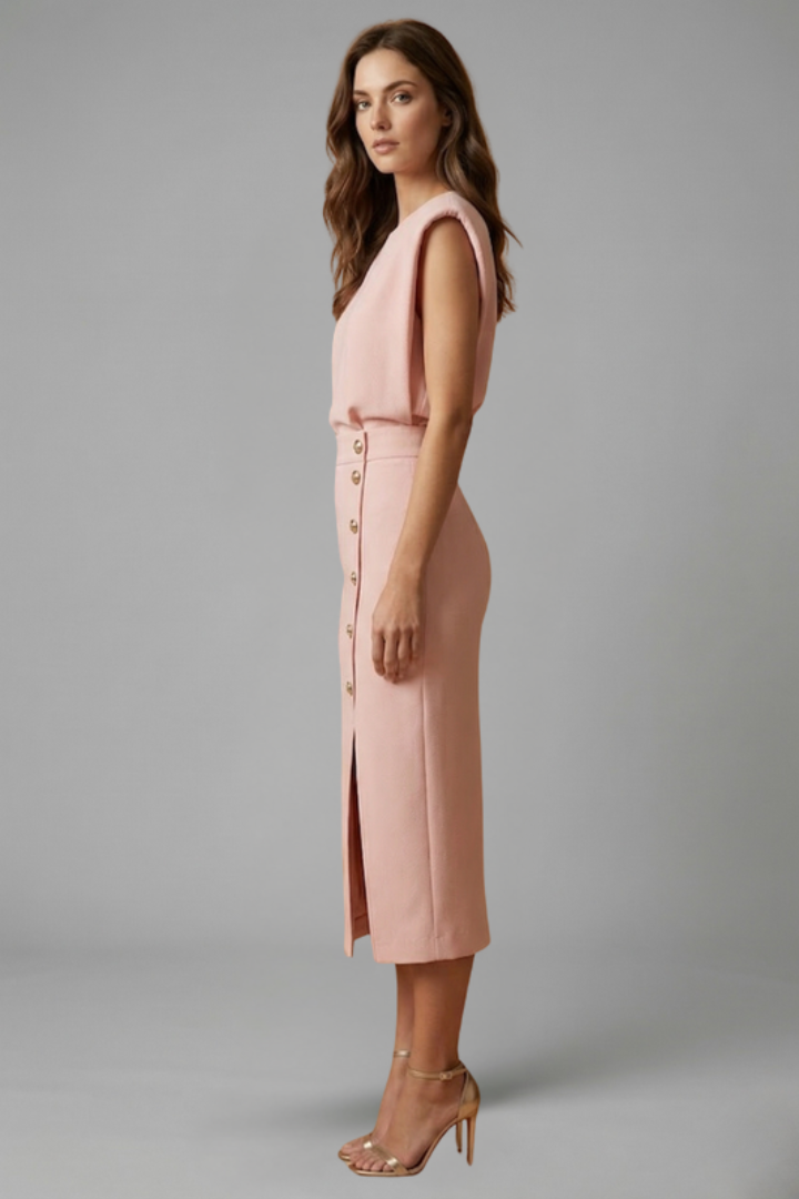Chic sleeveless midi dress for women, ideal for casual outings, office wear, or sophisticated day events.