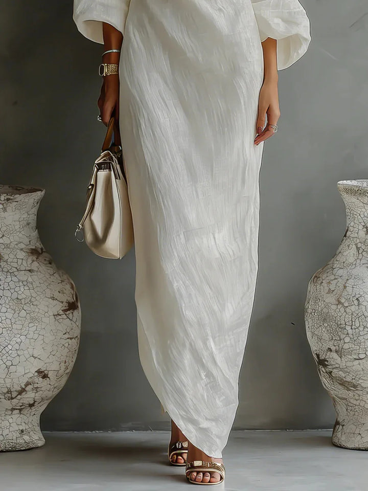 Women's elegant one-shoulder party dress with a relaxed fit and functional side pockets.
