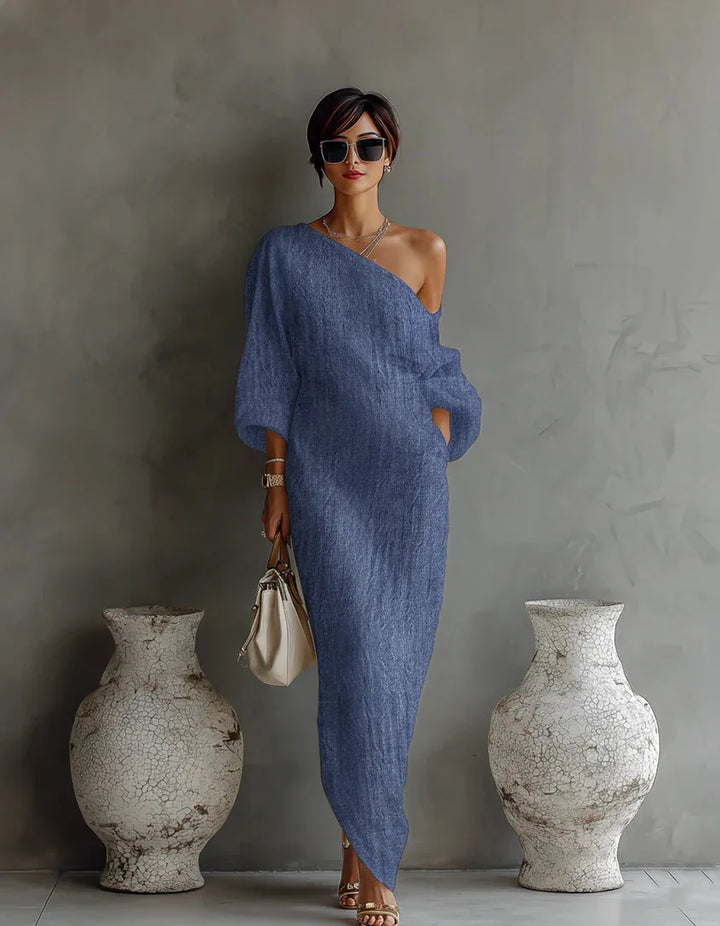 Stylish women's summer dress: a flowy one-shoulder design offering comfort and sophisticated fashion.