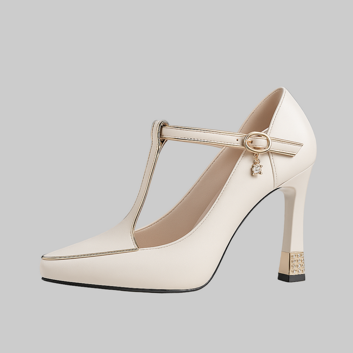 Stylish women's orthopedic fashion heels with adjustable T-strap & comfy square heel. Versatile dress shoes.