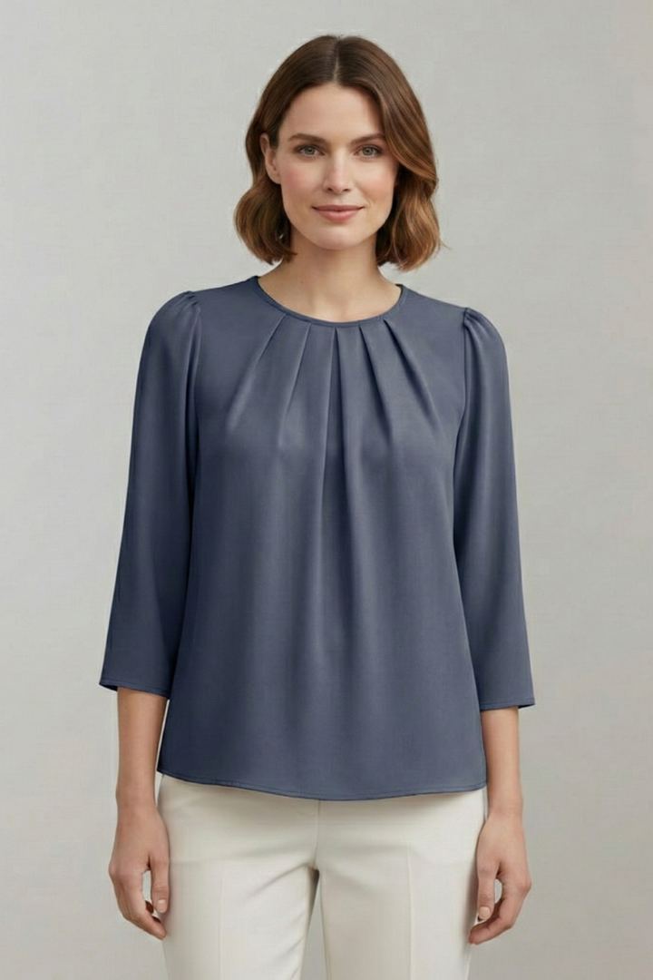 Versatile women's pleated long sleeve top, a chic pullover for office wear or casual styling.