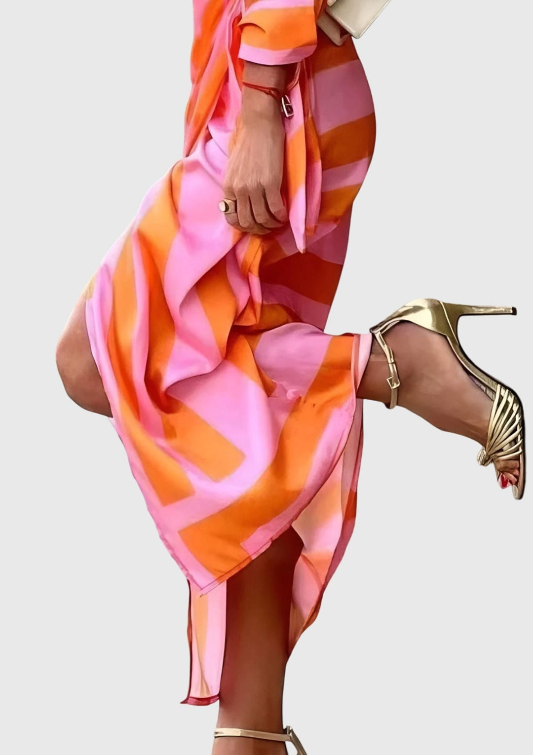 Vibrant printed women's long wrap dress, an elegant & stylish choice for spring/summer fashion.