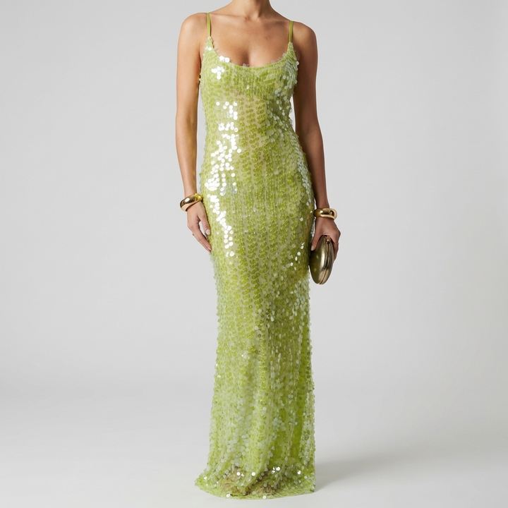 Elegant women's sequin maxi dress, perfect for evening events, galas, and formal parties. New special occasion gown.