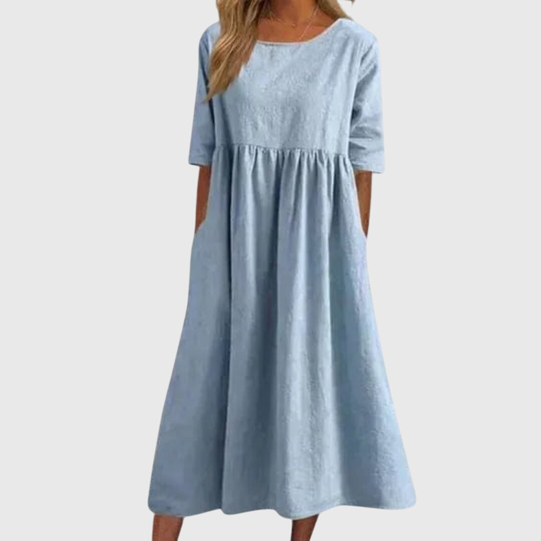 Versatile women's short-sleeve dress. Chic for casual wear, elegant for parties. Flattering all-occasion summer style.
