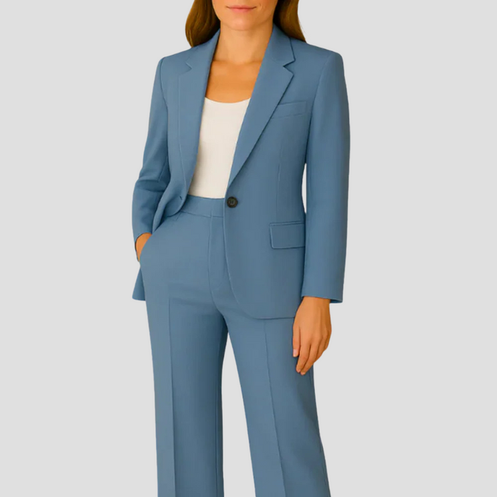Sophisticated women's tailored blazer & pant suit. An elegant two-piece for professional and office style.