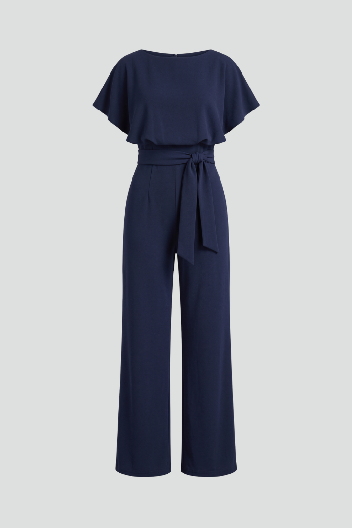 Elegant women's sleeveless wide leg jumpsuit with a chic round neck, perfect for versatile all-season wear.