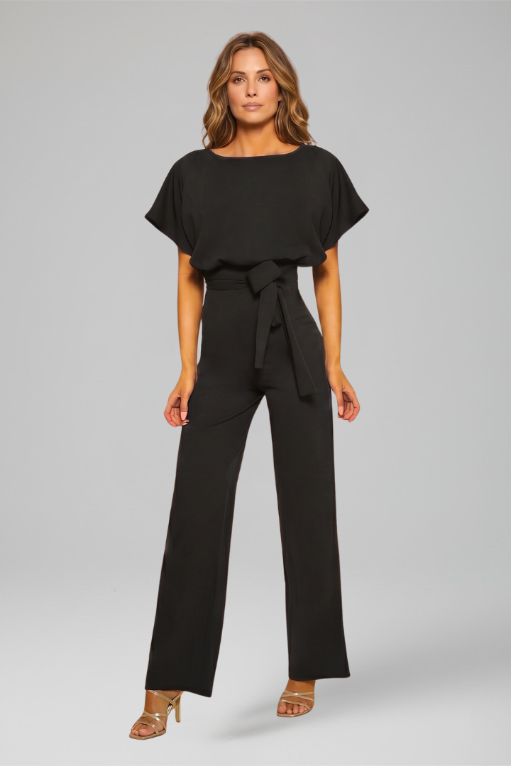 All-season women's elegant jumpsuit, sleeveless with wide legs & a round neck, ensuring comfortable style.