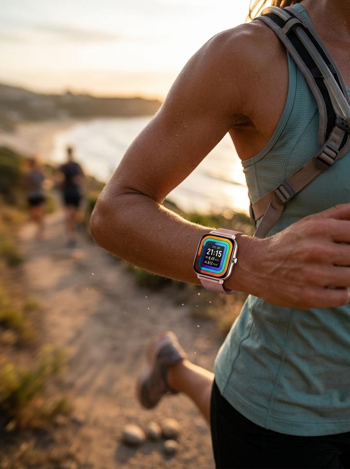 Elegant women's smartwatch with heart rate & sleep tracking. Perfect fashion tech for daily wear.