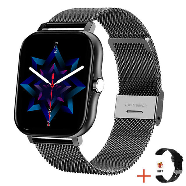 Fashionable women's smartwatch with heart rate, sleep, & activity tracking. Elegant wearable tech.