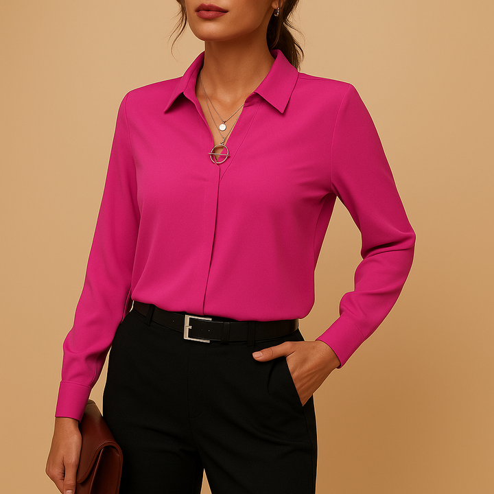 Versatile women's elegant solid blouse, ideal for workwear or casual chic outfits. Features a comfortable tailored fit.