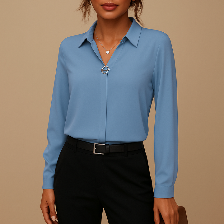 Comfortable women's tailored fit solid blouse, an elegant top for business casual or everyday versatile fashion.