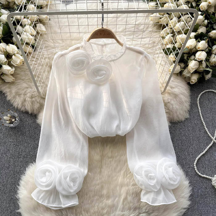 Stylish women's spring blouse, belly cover design, perfect for elegant casual summer outfits