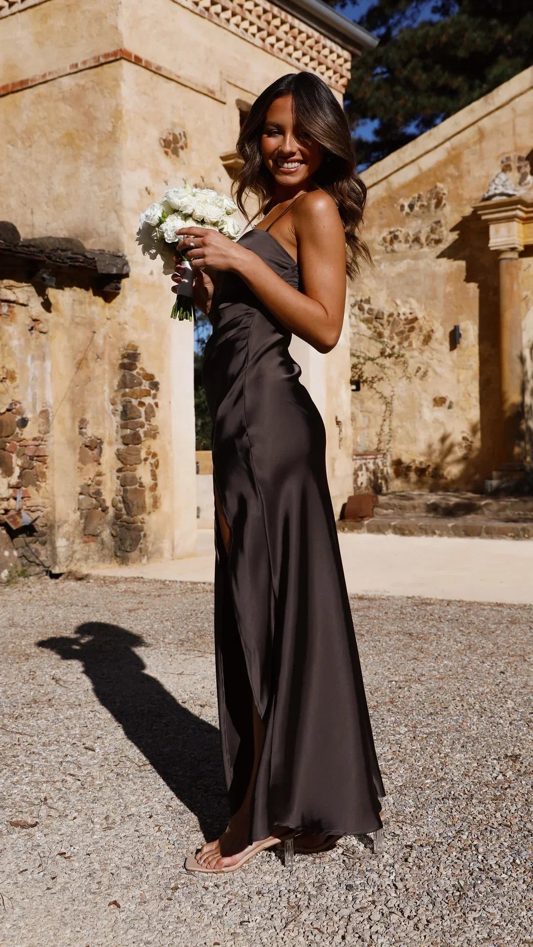Soft satin women's maxi dress, a stunning slip style perfect for spring elegance and evening wear.
