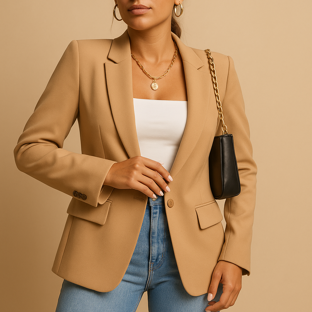 Versatile women's elegant blazer, ideal for professional office wear, business casual, or a sophisticated evening outfit.