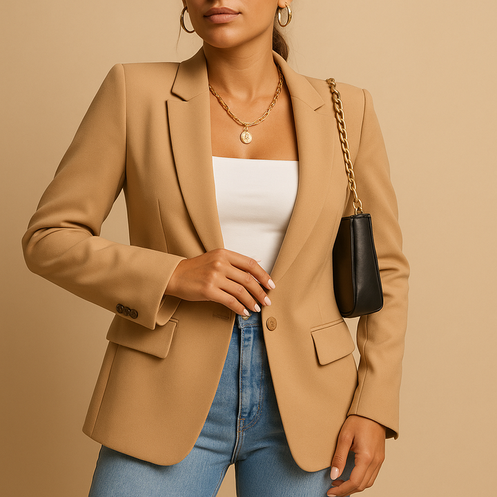 Versatile women's elegant blazer, ideal for professional office wear, business casual, or a sophisticated evening outfit.