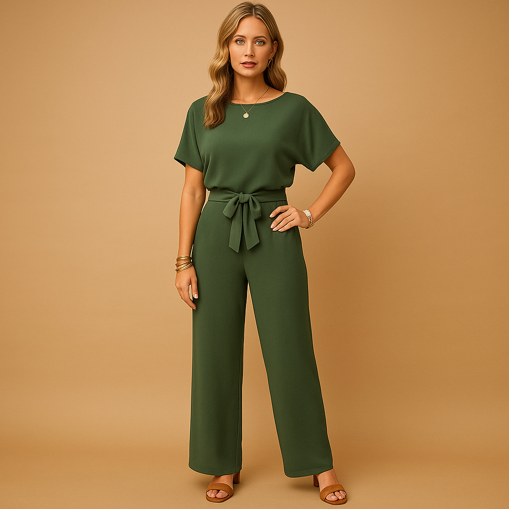 Sophisticated tailored jumpsuit for women, with chic flowy sleeves, ideal for formal parties & elegant events.