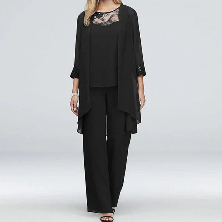 Versatile women's three-piece outfit set, ideal for spring, comprising a chic jacket, tank, and pants.