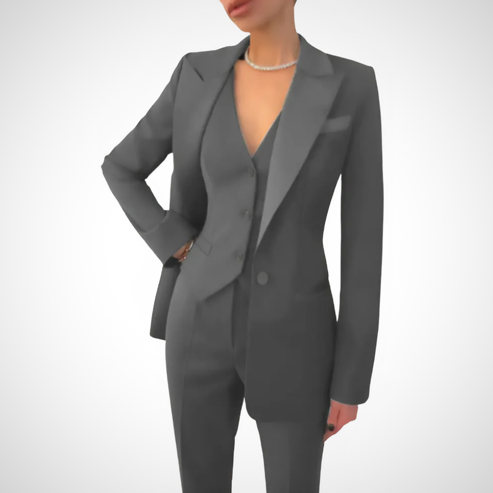Chic women's tailored three-piece suit, ideal for business attire, office fashion & event wear.